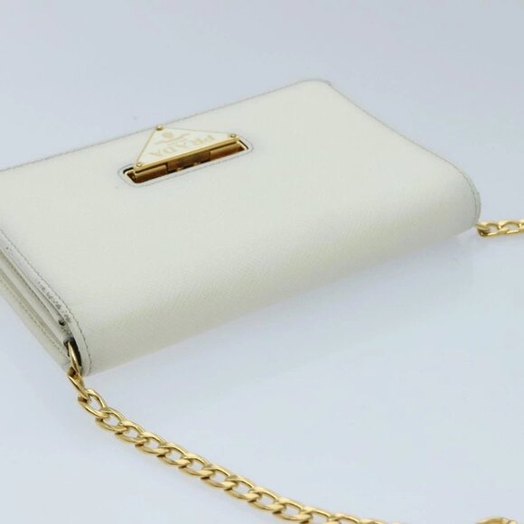 PRADA Chain Shoulder Bag Safiano leather White Gold - Picture 6 of 15